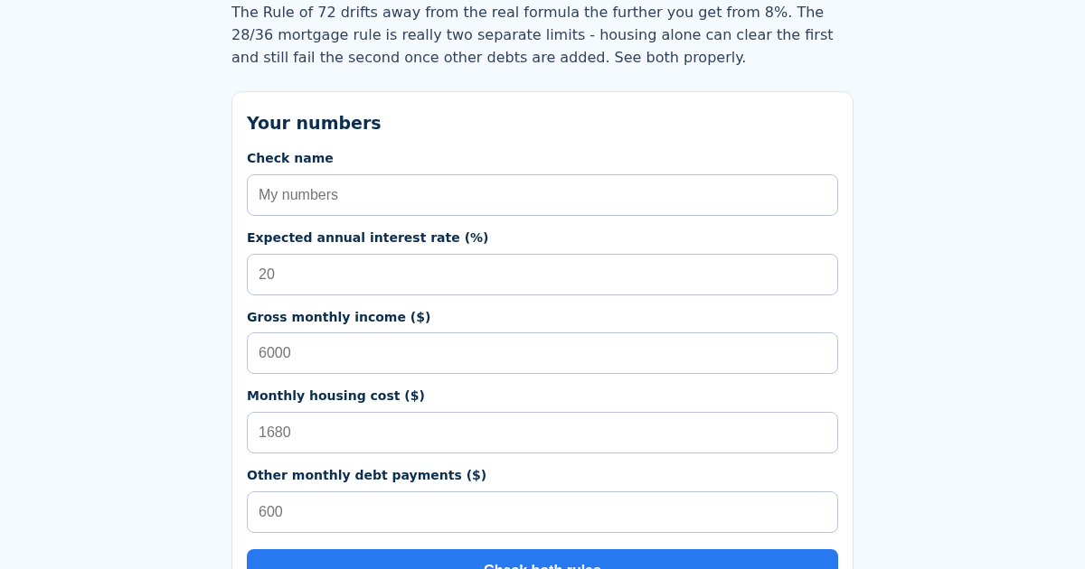 RulesOfThumb: Personal Finance Rules-of-Thumb Calculator